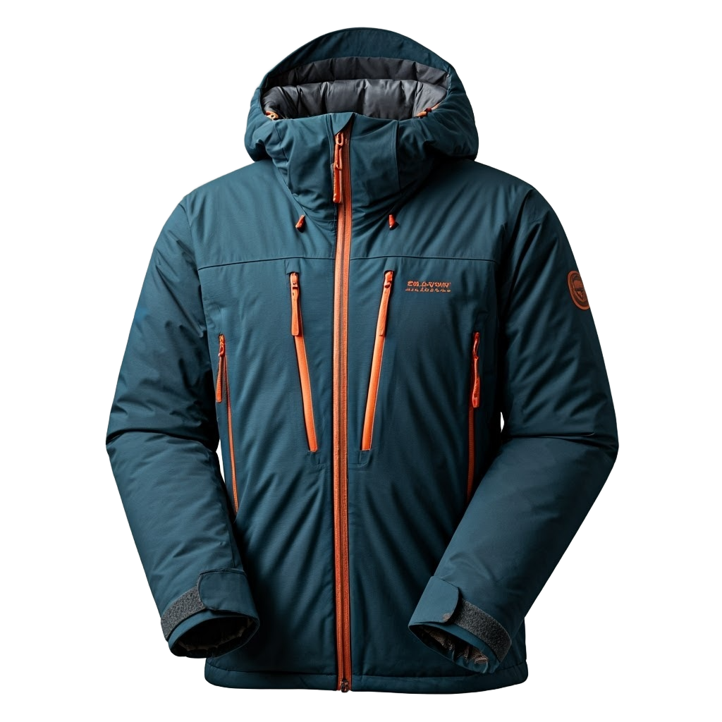 Warm green winter jacket with a hood